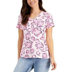 Karen S Peony Floral V Neck Top Blush S